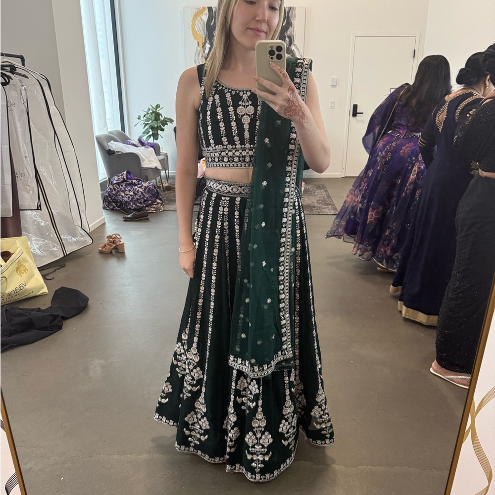 Embellished Green and Silver Lehenga Set
